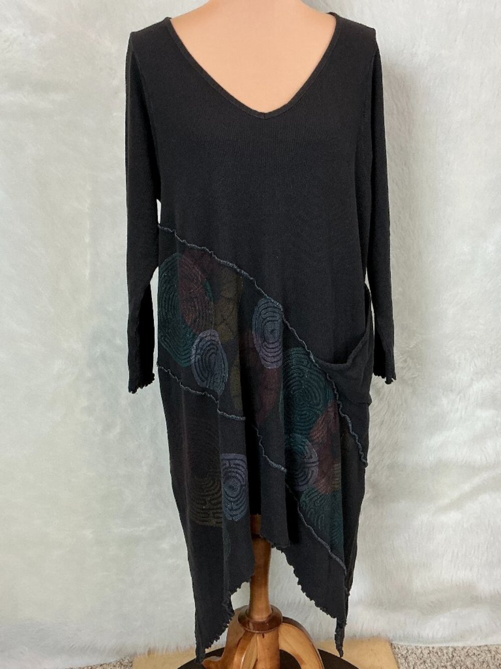 Blue Fish Black Thermal Geometric Maze Asymmetrical Hem Dress Blue Fish Size 1